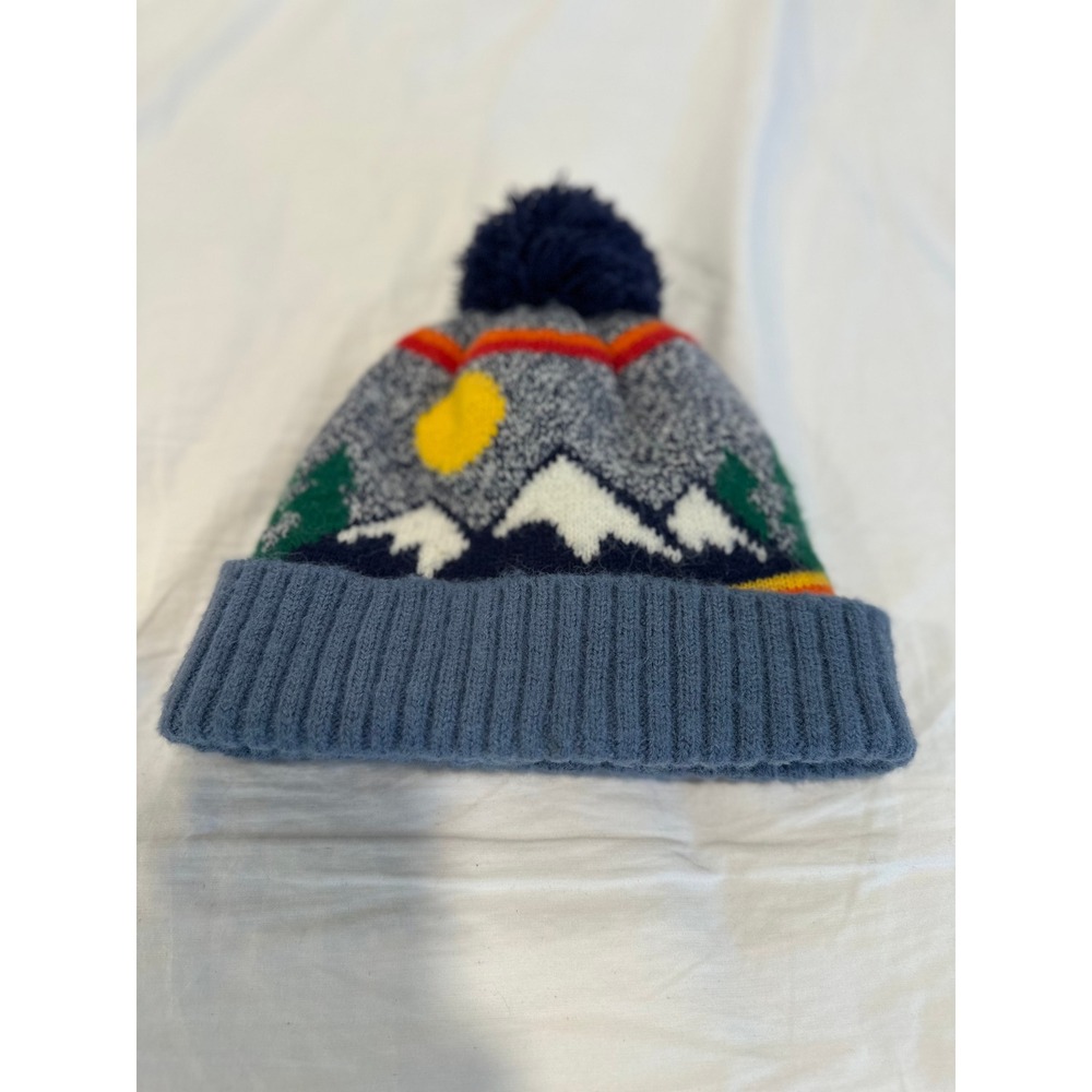 Old Navy Gorpcore Mountain Pom Beanie Sz:OS Blue Knit Fleece Lined Hat
